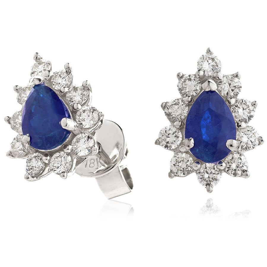 Sapphire & Diamond Pear Cluster Earrings 1.30ct in 18k White Gold - David Ashley