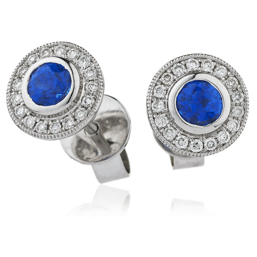 Sapphire & Diamond Round Cluster Earrings 0.55ct in 18k White Gold - David Ashley