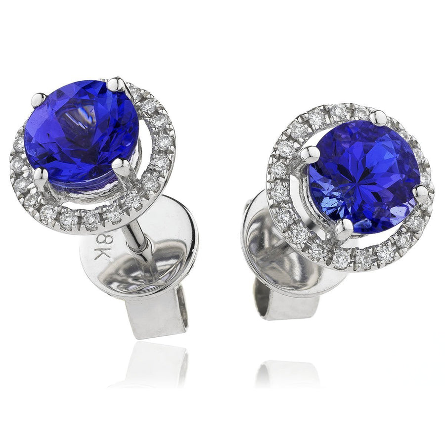 Sapphire & Diamond Round Cluster Earrings 1.30ct in 18k White Gold - David Ashley