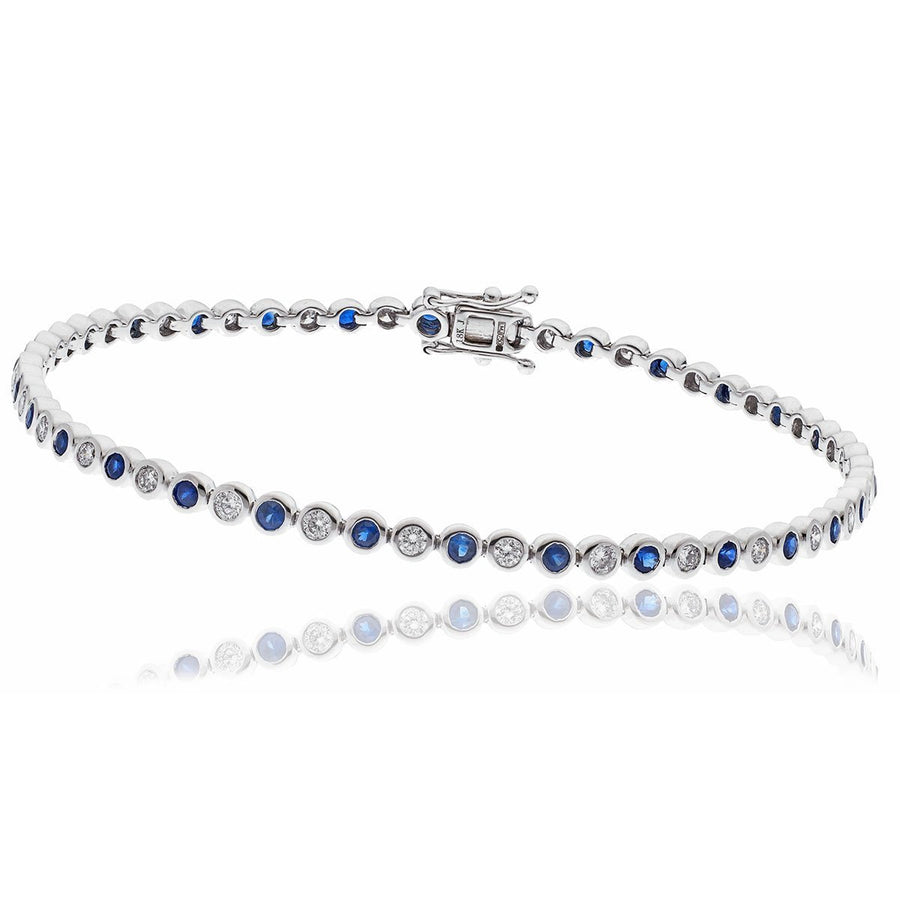 Sapphire & Diamond Tennis Bracelet 2.25ct F VS Quality in 18k White Gold - David Ashley