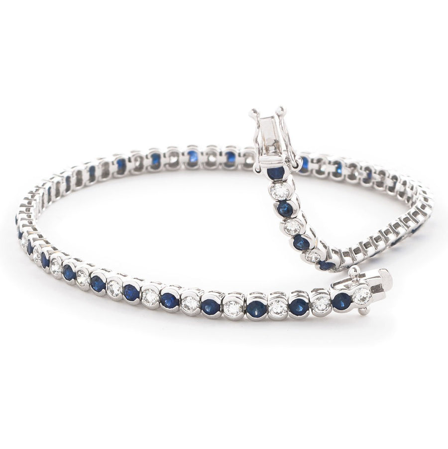 Sapphire & Diamond Tennis Bracelet 4.50ct F VS Quality in 18k White Gold - David Ashley