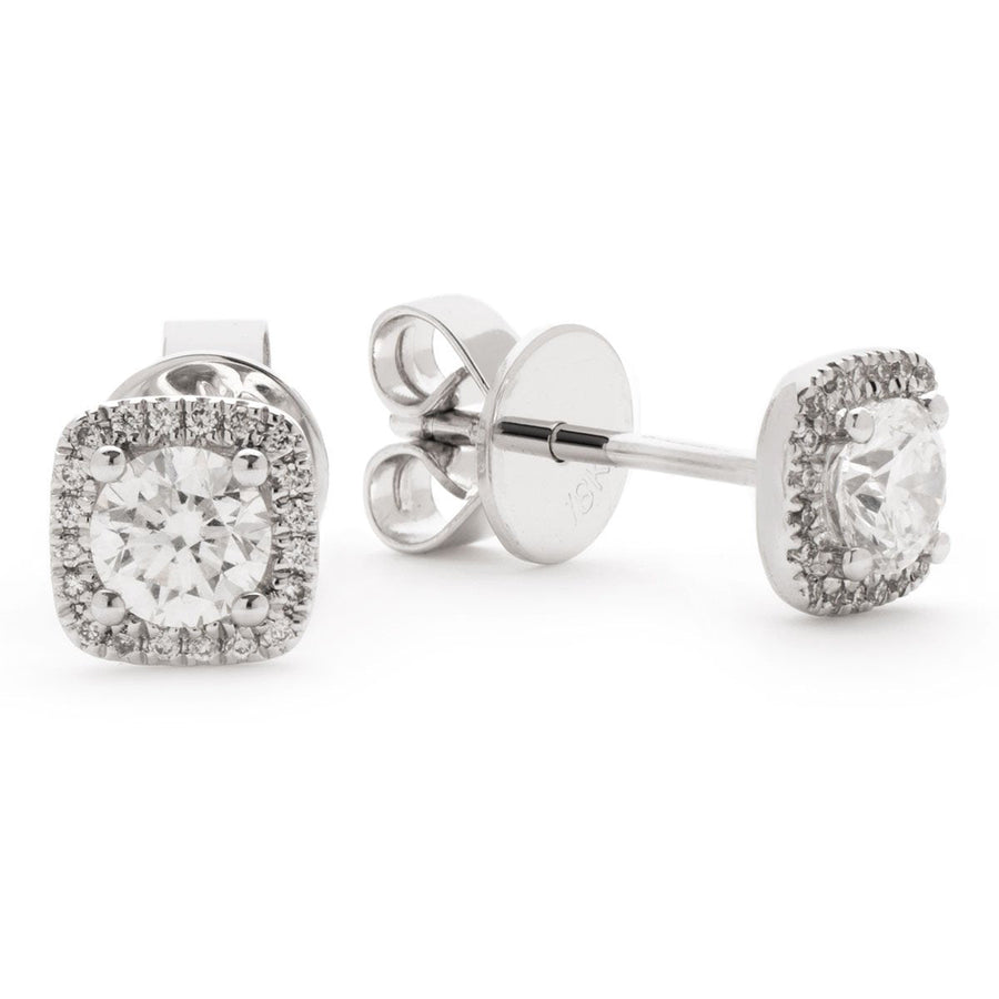 SQUARE HALO DIAMOND EARRINGS 0.60CT F/VS QUALITY IN 18K WHITE GOLD - David Ashley