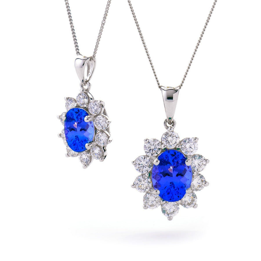 Tanzanite & Diamond Halo Necklace 1.35ct F VS Quality in 18k White Gold - David Ashley