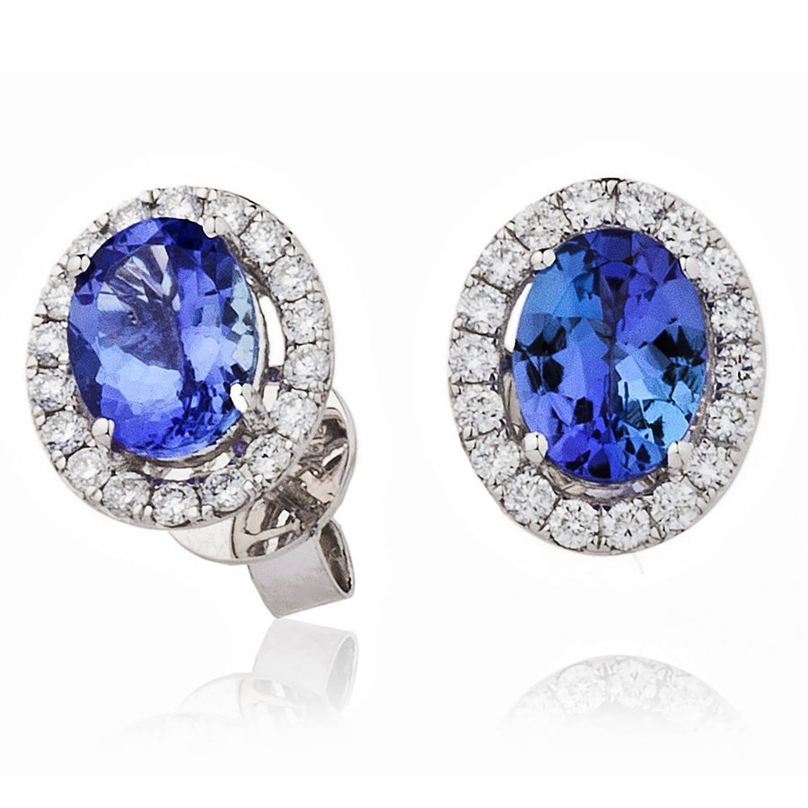 Tanzanite & Diamond Oval Cluster Earrings 3.03ct in 18k White Gold - David Ashley