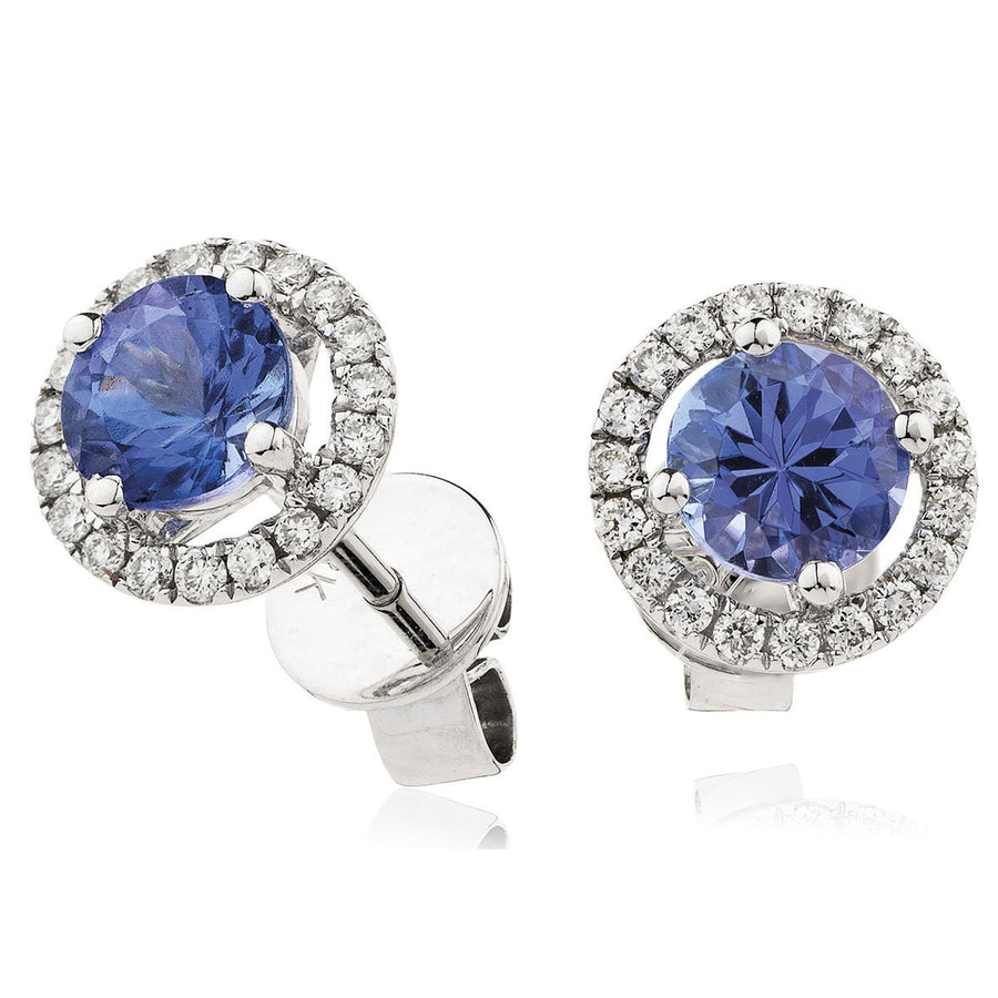 Tanzanite & Diamond Round Cluster Earrings 1.35ct in 18k White Gold - David Ashley